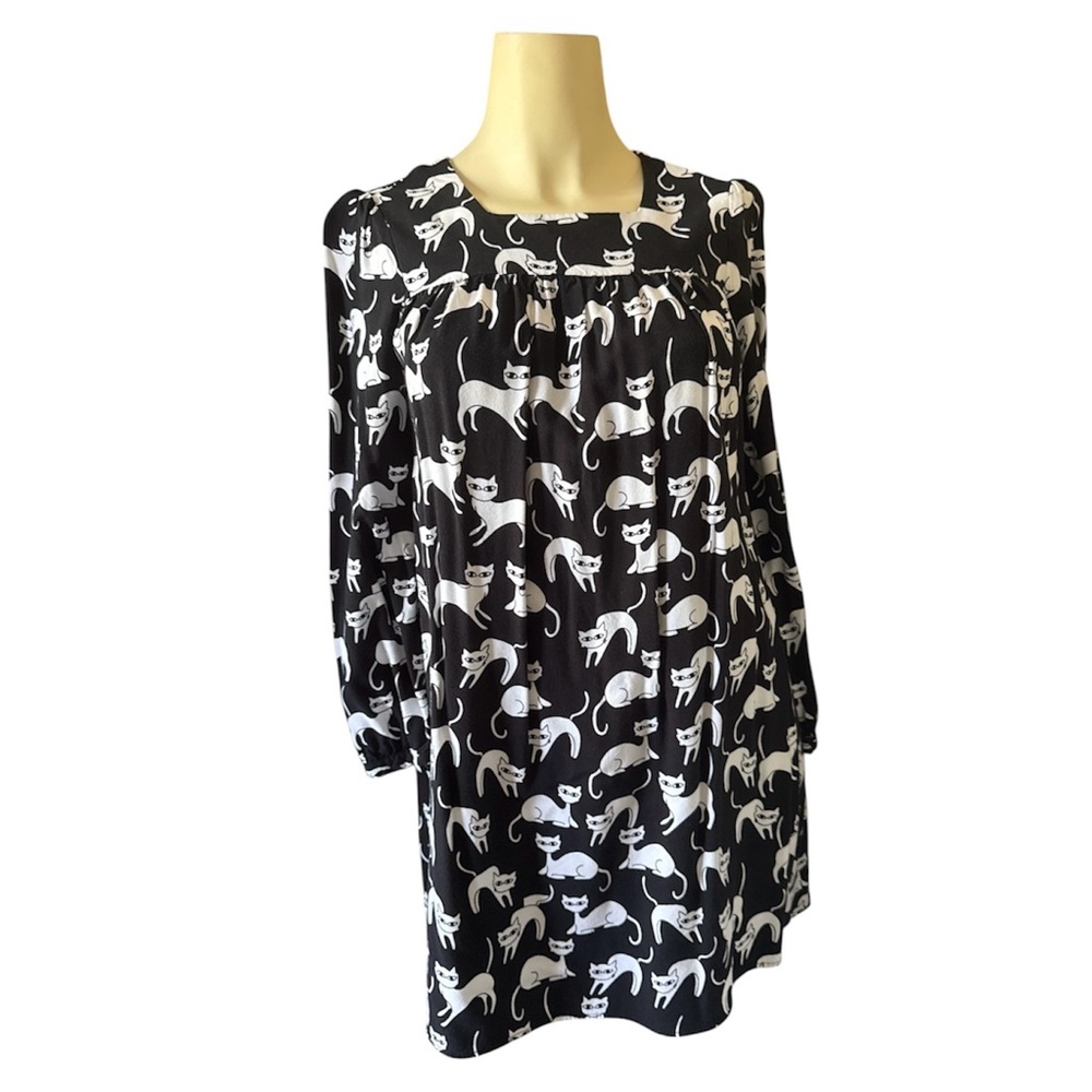 Asos Petite Women mini dress, Cats print, long sleeves Black & White